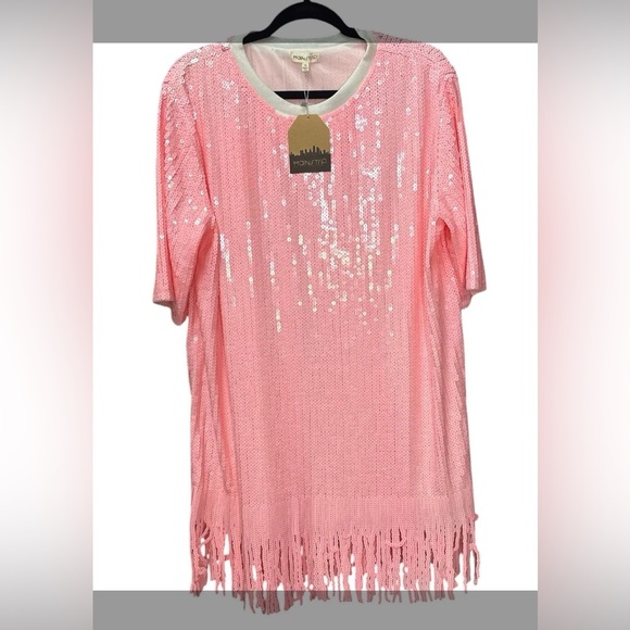 Main Strip NWT Pink Sequin Fringe Party Dress/ Valentines | Size medium - Picture 2 of 2